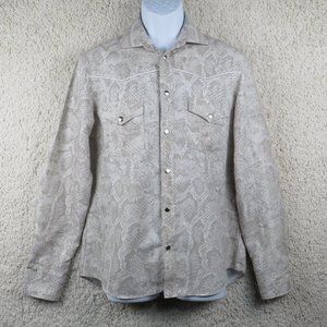 TALLIA* Men's Long Sleeve Snap Down Curved Hem Snakeskin Print Shirt~Size Medium